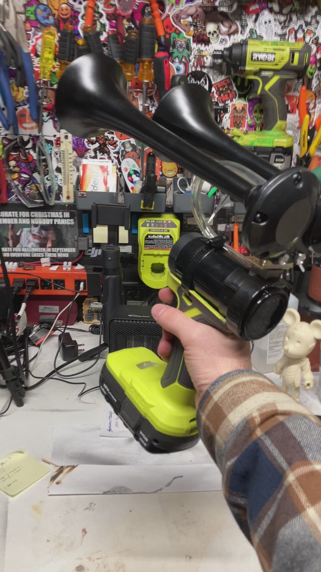 Dual Trumpet Air Horn Hand Held Very Loud Ryobi