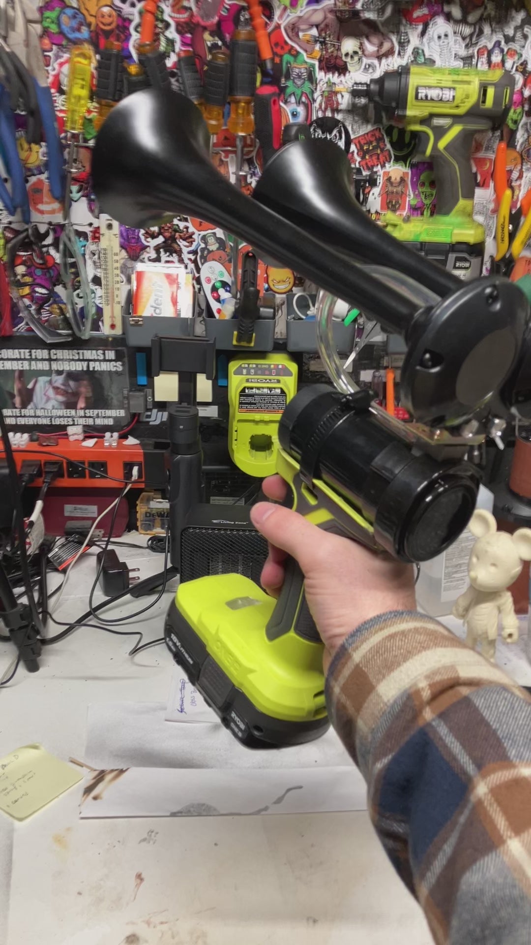 Dual Trumpet Air Horn Hand Held Very Loud Ryobi