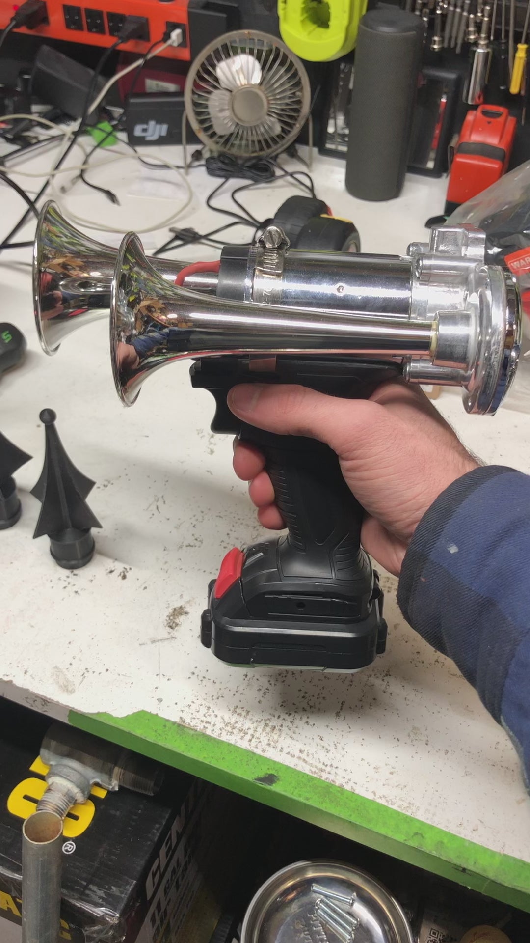 Dual Trumpet Air Horn Hand Held Very Loud New Variation