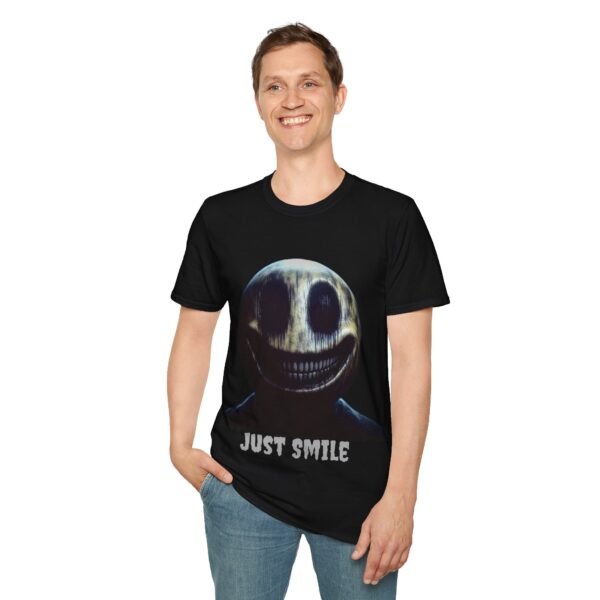 Just Smile Creepy Face Horror Unisex Softstyle T-Shirt - Image 3